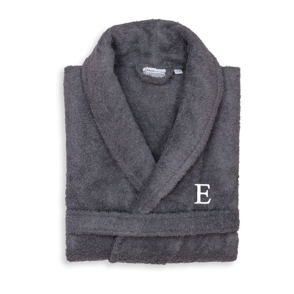 Authentic Hotel and Spa Unisex Grey Turkish Cotton Terry Bath Robe with White Block Monogram E S/M
