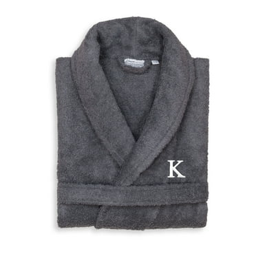 Authentic Hotel and Spa  Unisex Grey Turkish Cotton Terry Bath Robe with White Block Monogram K L/XL