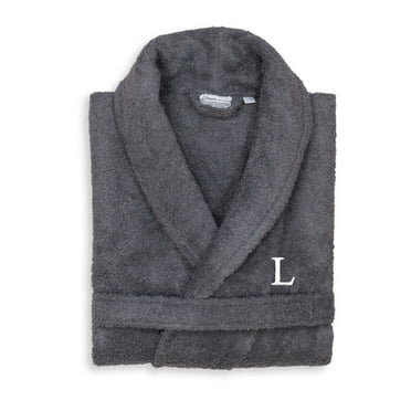 Authentic Hotel and Spa  Unisex Grey Turkish Cotton Terry Bath Robe with White Block Monogram L S/M