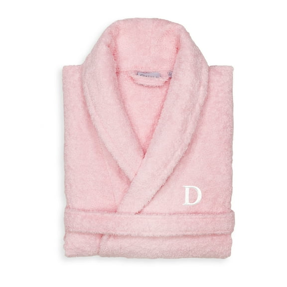 Authentic Hotel and Spa  Unisex Pink Turkish Cotton Terry Bath Robe with White Block Monogram D S/M