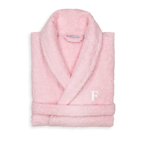 Authentic Hotel and Spa Unisex Pink Turkish Cotton Terry Bath Robe with White Block Monogram F S/M