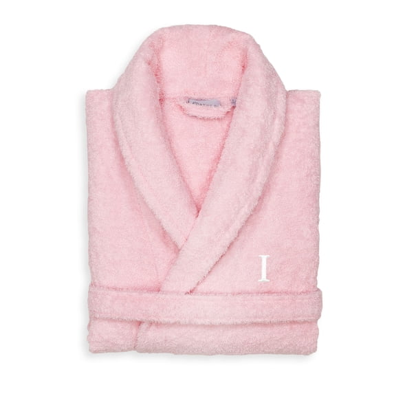 Authentic Hotel and Spa Unisex Pink Turkish Cotton Terry Bath Robe with White Block Monogram I S/M