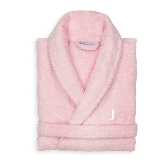 Authentic Hotel and Spa Unisex Pink Turkish Cotton Terry Bath Robe with White Block Monogram J S/M