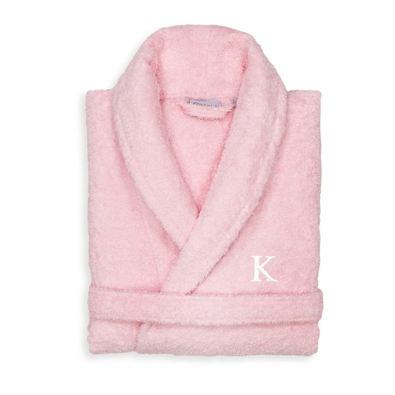 Authentic Hotel and Spa Unisex Pink Turkish Cotton Terry Bath Robe with White Block Monogram K L/XL