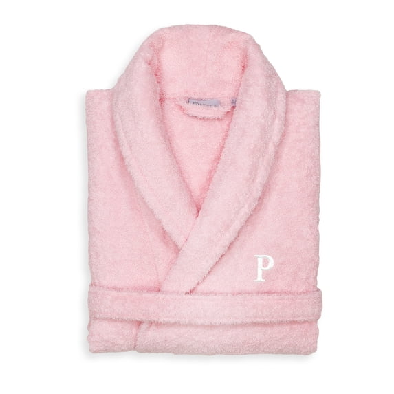 Authentic Hotel and Spa Unisex Pink Turkish Cotton Terry Bath Robe with White Block Monogram P S/M