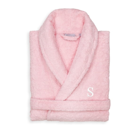 Authentic Hotel and Spa Unisex Pink Turkish Cotton Terry Bath Robe with White Block Monogram S L/XL