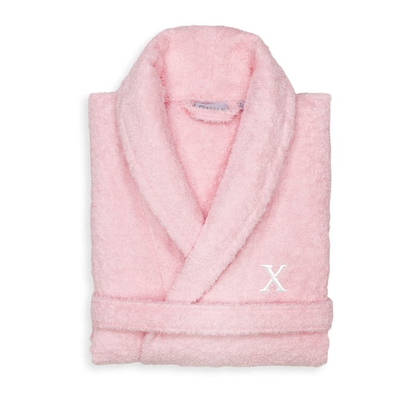 Authentic Hotel and Spa Unisex Pink Turkish Cotton Terry Bath Robe with White Block Monogram X S/M