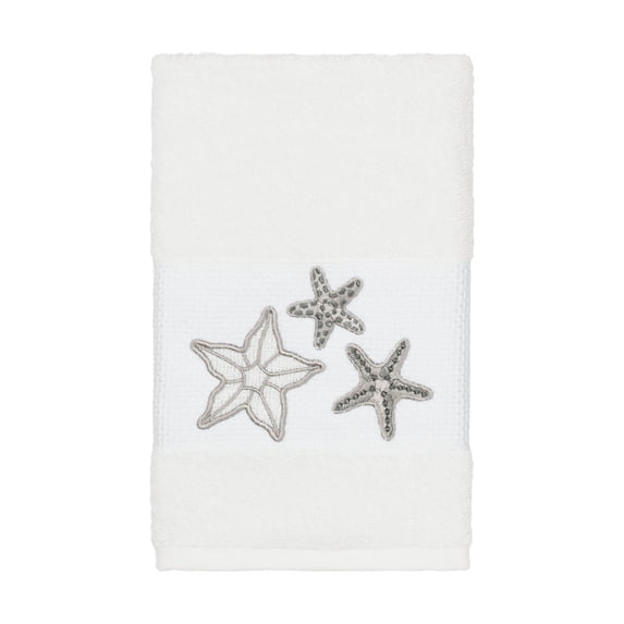 Authentic Hotel and Spa White Turkish Cotton Starfish Embroidered Hand Towel