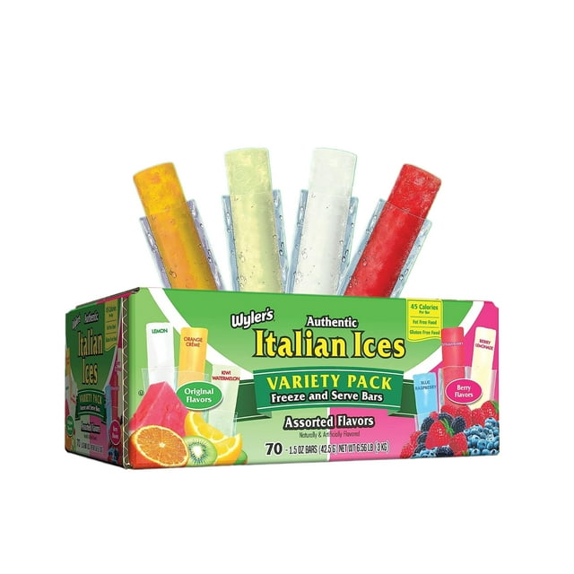 Authentic Italian Ices Original and Berry Flavors Freezer Pops, Variety