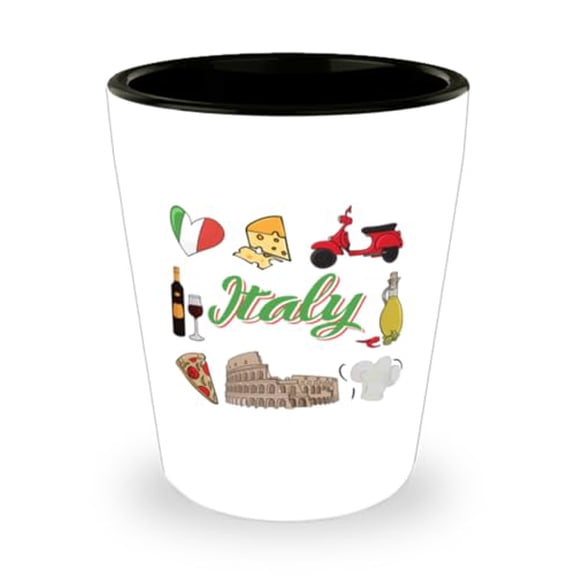Authentic Italian Shot Glass, Mini Glassware Souvenir, Rome and Famous Italy Icons Design, Premium 1.5oz Cup, Ideal Italy-Themed Gift