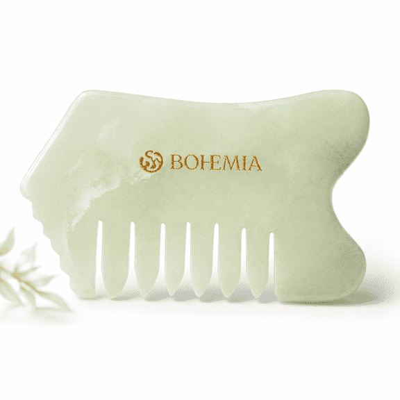 Bohemia Skin Jade Gua Sha Comb, Facial Massage Tool for Face, Scalp & Hair