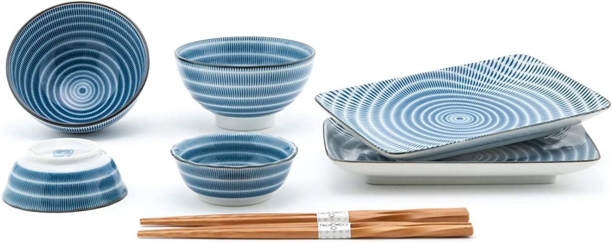 Authentic Japanese Dinnerware Set - HSDS-FCSBLU Sushi Plate Set, 8 ...