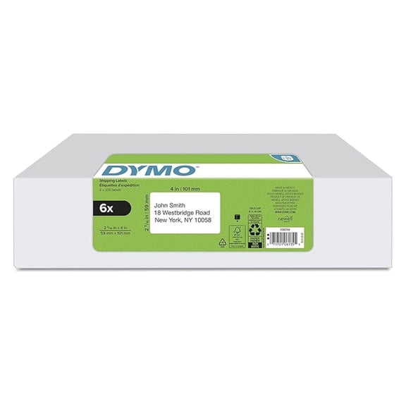 Authentic LW Large Shipping Labels Labels for LabelWriter Label Printers 2-5/16" x 4 Print Up to 6-Line Addresses 6 rolls of 300 (1800 Total)