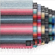 Authentic Large Handwoven Mexican Blanket - Soft Yoga- Durable Serape- Lightweight Falsa, Beach, Camping, Picnic, Outdoor Blanket 70"x50" - Cherry