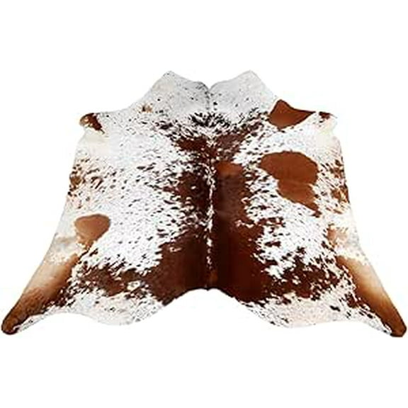 Authentic Medium Brown White Cowhide Rug, Genuine Leather Animal Hide, Adds a Unique Touch to Home Décor, Hair-on Texture for Rustic Charm
