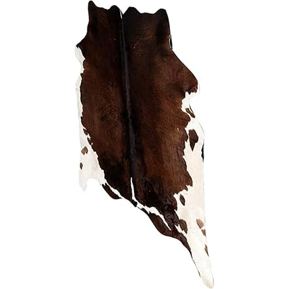 Authentic Medium Brown White Cowhide Rug, Genuine Leather Animal Hide, Adds a Unique Touch to Home Décor, Hair-on Texture for Rustic Charm