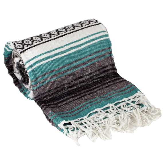 Casa Azul Mexican Throw Blanket, 76x53 Inch, Cotton Blend, Teal Green for All Ages