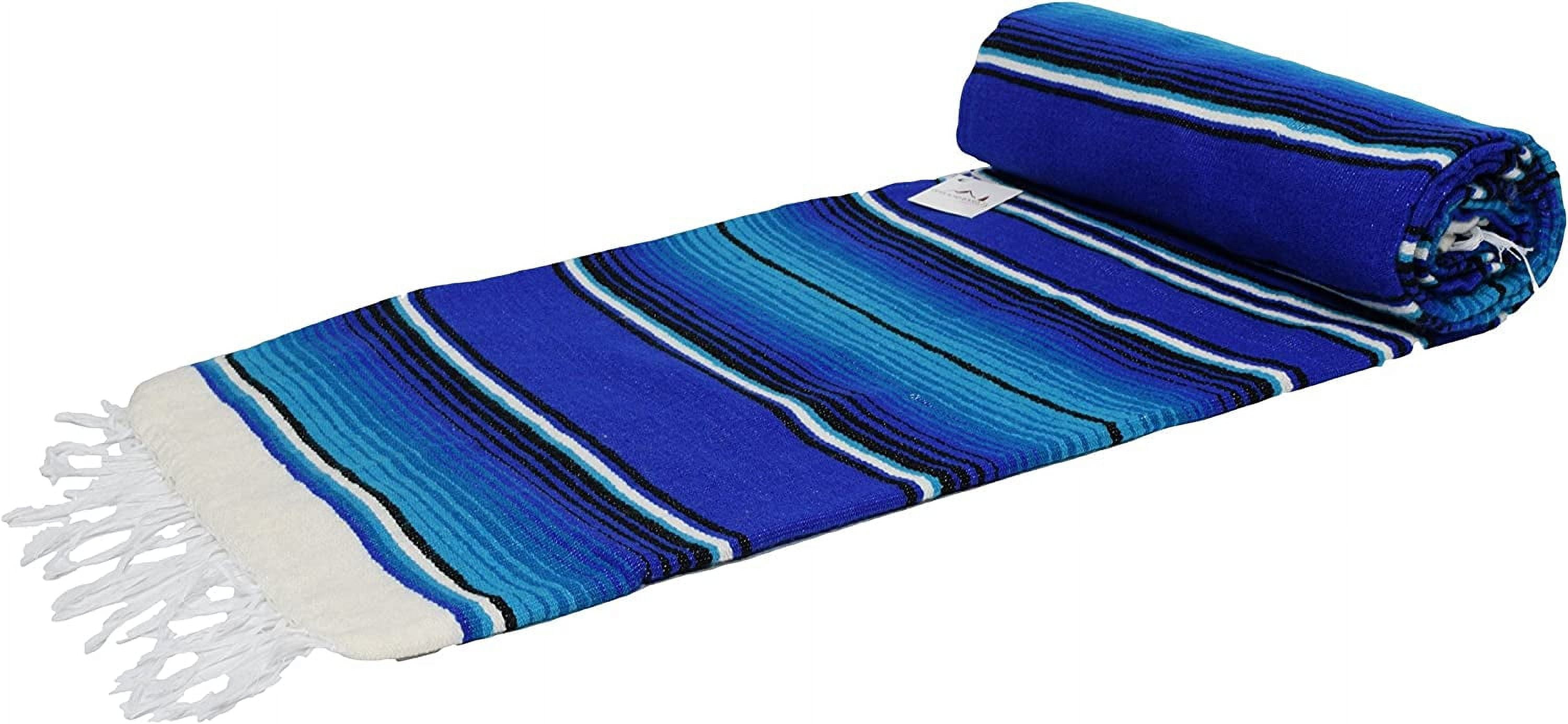 Authentic Mexican Serape Blanket - Multi-color Lightweight Handmade Mexican Saltillo Blanket / Classic Mexican Style Falsa, Stripe Pattern, Throw, Beach Blanket, Tapestry, or Yoga Blanket. Blue