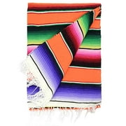 Authentic Mexican Serape Blanket - Multicolor Lightweight Handmade Mexican Saltillo Blanket/Classic Mexican Style Falsa, Stripe Pattern, Throw, Beach Blanket, Tapestry or Yoga Blanket Multi Orange