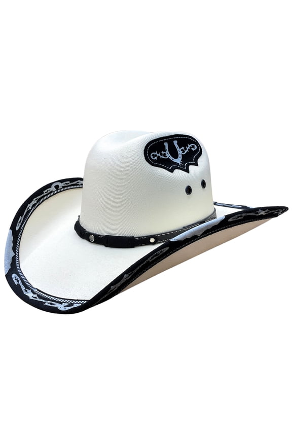 Authentic Mexican Vaquero Cowboy Hat Cream Color with Black Inlay (US, Alpha, Large)