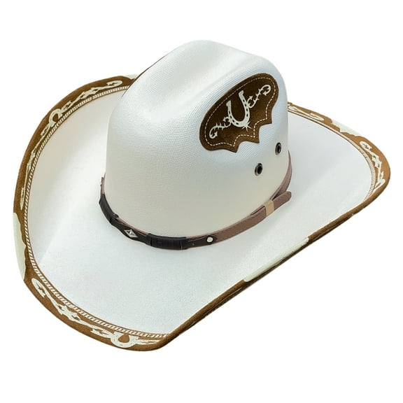 Authentic Mexican Vaquero Cowboy Hat Cream Color with Brown Inlay (US, Alpha, Medium)