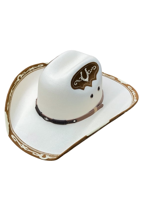 Authentic Mexican Vaquero Cowboy Hat Cream Color with Brown Inlay (US, Alpha, Medium)