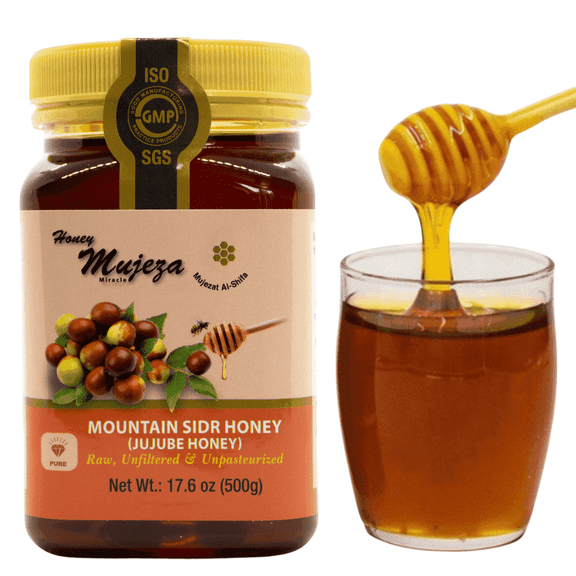 Authentic Mountain Sidr Honey - Jujube Honey, Unheated Unfiltered Unprocessed 100% Natural Raw Liquid Honey (500g / 17.6oz)