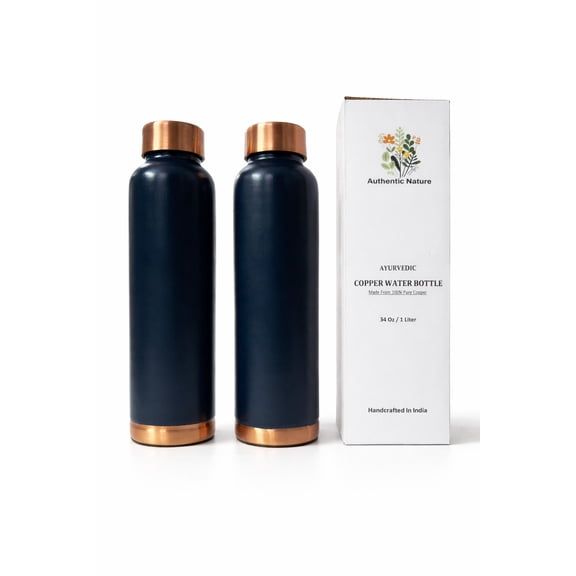 Authentic Nature Copper Water Bottle 900ml | With Anti Oxidant Properities | Provides Health Benefits | Pure Tamba | Blue (Pack of 2 Bottles)