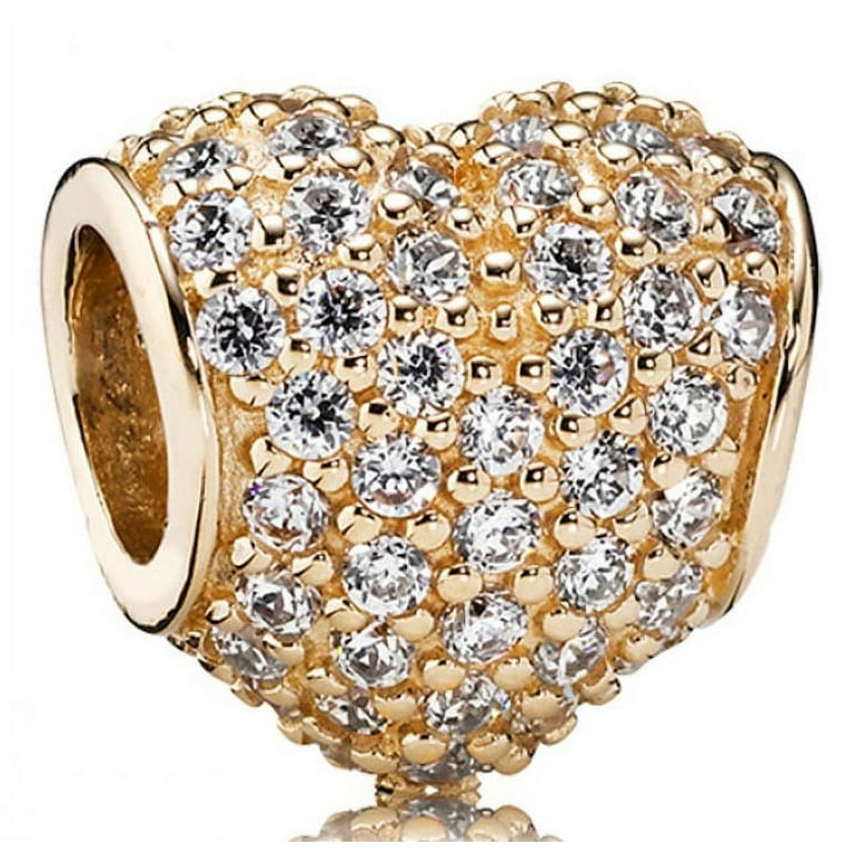 Pavé Heart Charm in Yellow Gold