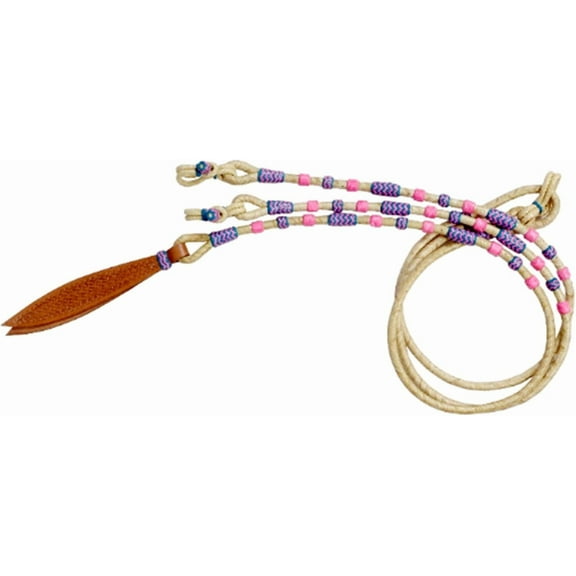 Authentic Rawhide Leather Romal Reins 8.5 Ft Natural Rope with Multicolor Braided Knots Premium Horse Tack, 52" Romel