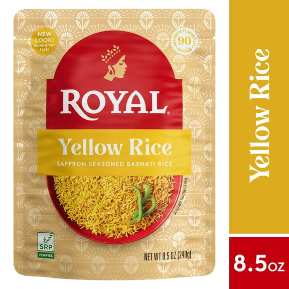Royal Yellow Saffron Basmati Rice - Ready to Heat Basmati Rice - 8.5 oz Microwaveable Pouch