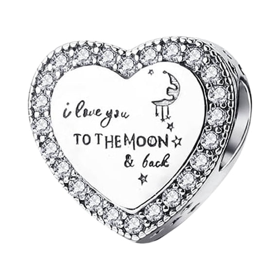 ROSIANNA 925 Sterling Silver Love You Moon Heart Charm for Bracelets and Necklaces charm