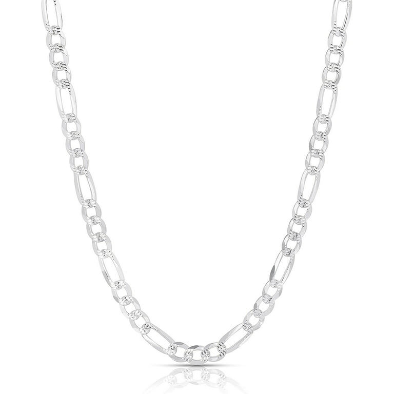 Authentic Solid Sterling Silver Figaro Link Diamond-Cut Pave .925 ITProLux  Necklace Chains 3MM - 10.5MM, 16 - 30, Silver Chain for Men & Women, Made
