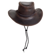 Authentic StellMan Cowboy Hat – Dark Brown Leather with Chin Strap & Braided Trim