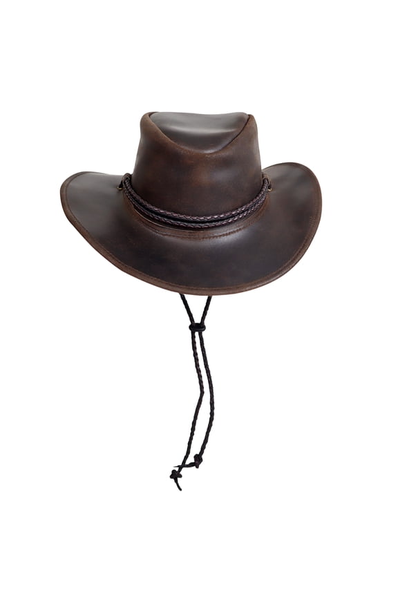 Authentic StellMan Cowboy Hat Dark Brown Leather with Chin Strap & Braided Trim