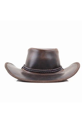 Authentic StellMan Cowboy Hat Dark Brown Leather with Chin Strap & Braided Trim