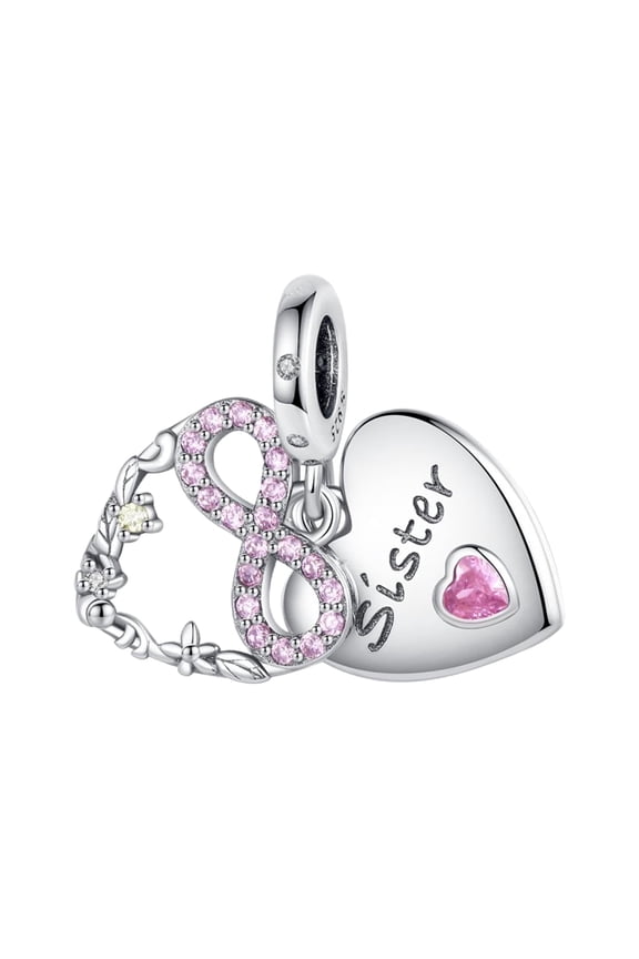 925 Sterling Silver Infinit Love Sister Heart Dangle Bracelet charm