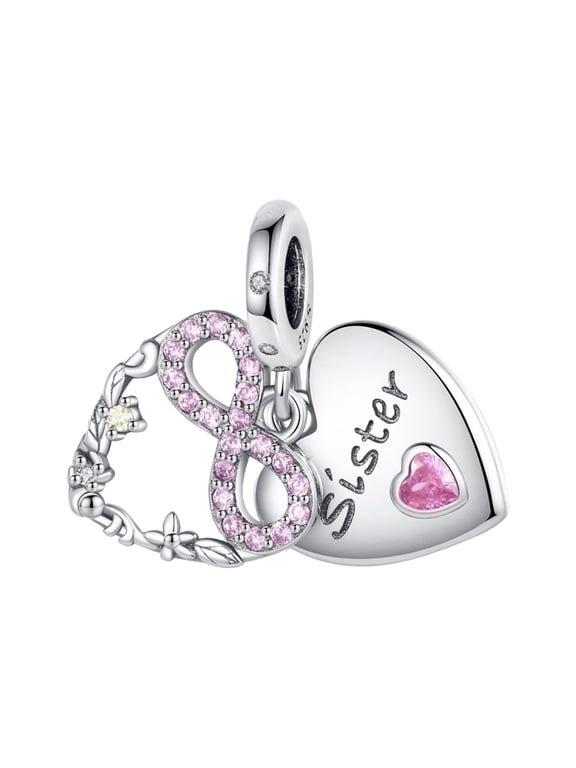925 Sterling Silver Infinit Love Sister Heart Dangle Bracelet charm