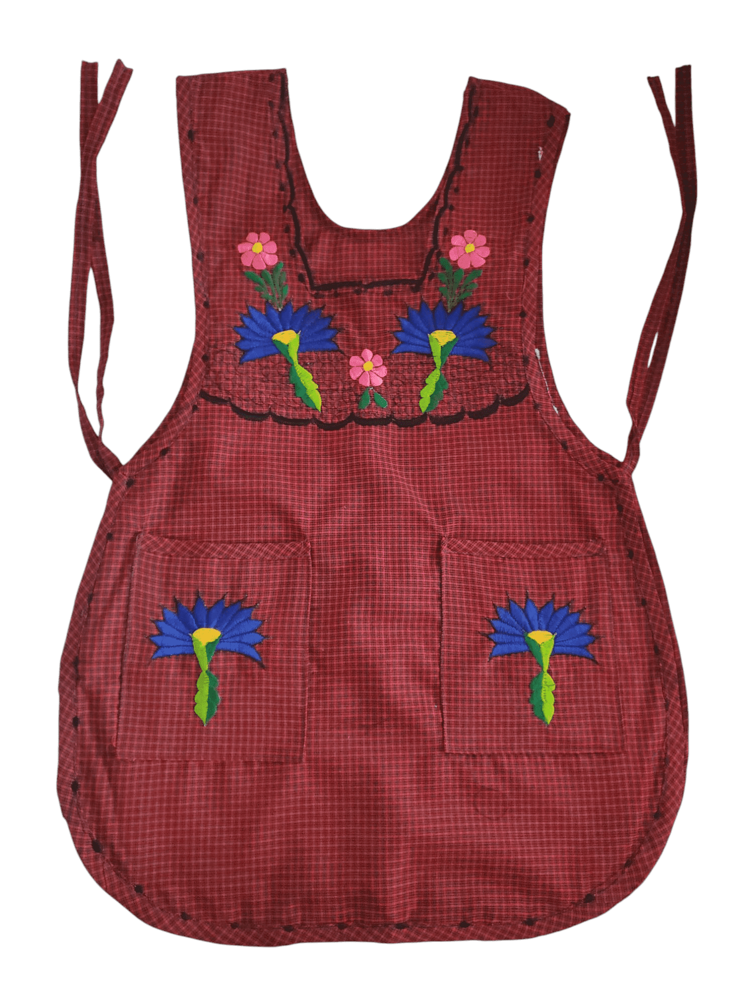 Authentic Traditional Mexican Apron for Women with Pockets and Beautiful Flower Embroidery - Mandiles para Mujer Mexicanos Mandil escapulario mandil Artesanal cobbler apron smocks - Red