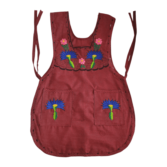 Authentic Traditional Mexican Apron for Women with Pockets and Beautiful Flower Embroidery - Mandiles para Mujer Mexicanos Mandil escapulario mandil Artesanal cobbler apron smocks - Red