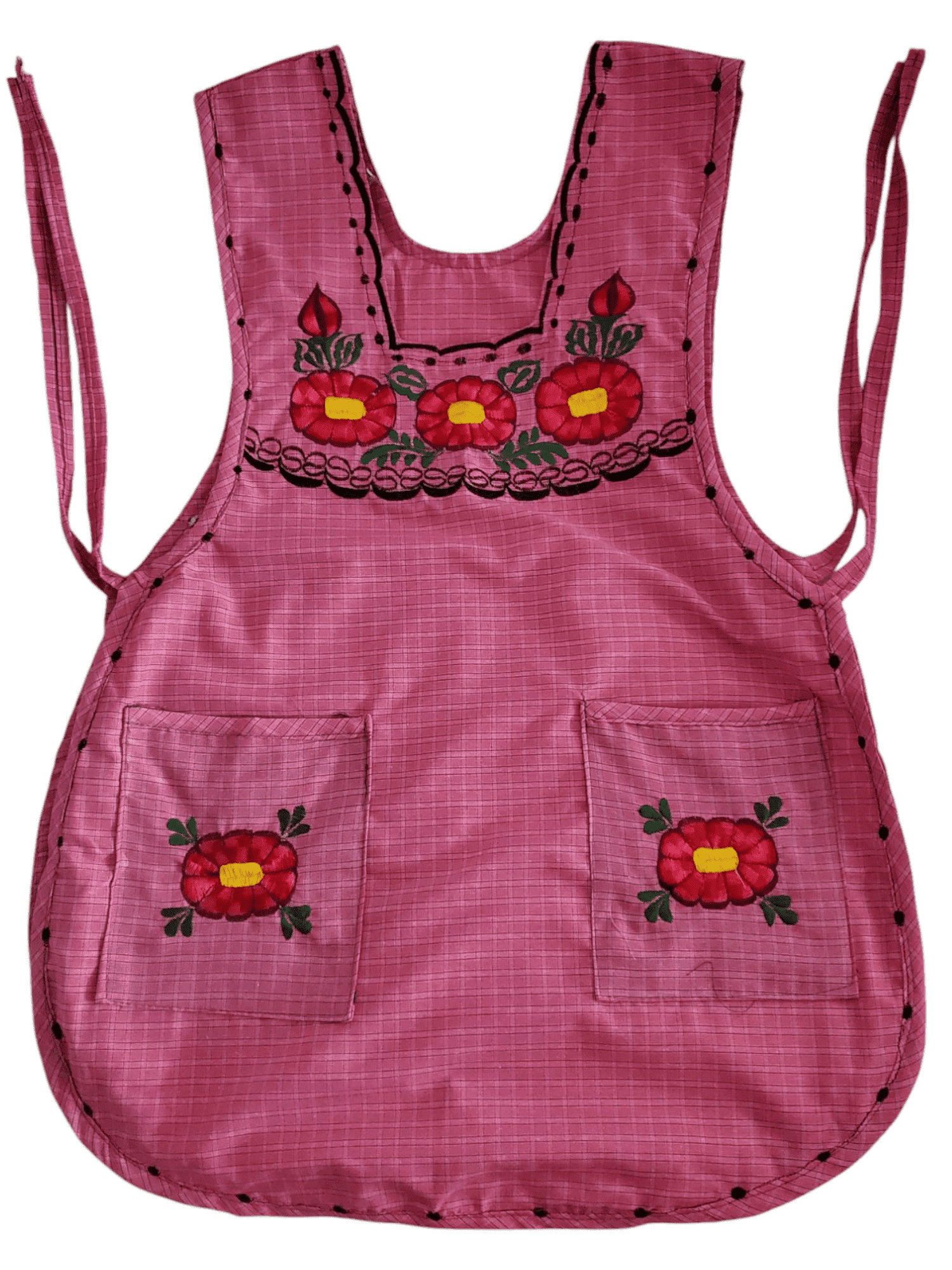 Authentic Traditional Mexican Apron for Women with Pockets and Beautiful Flower Embroidery - Mandiles para Mujer Mexicanos Mandil escapulario mandil Artesanal cobbler apron smocks - Pink