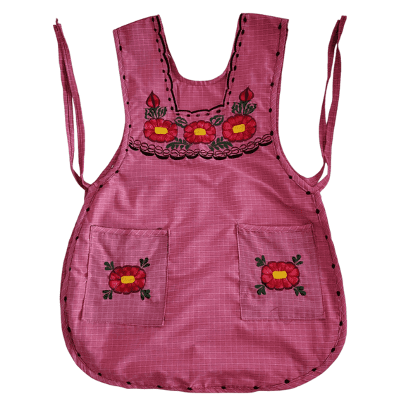 Authentic Traditional Mexican Apron for Women with Pockets and Beautiful Flower Embroidery - Mandiles para Mujer Mexicanos Mandil escapulario mandil Artesanal cobbler apron smocks - Pink