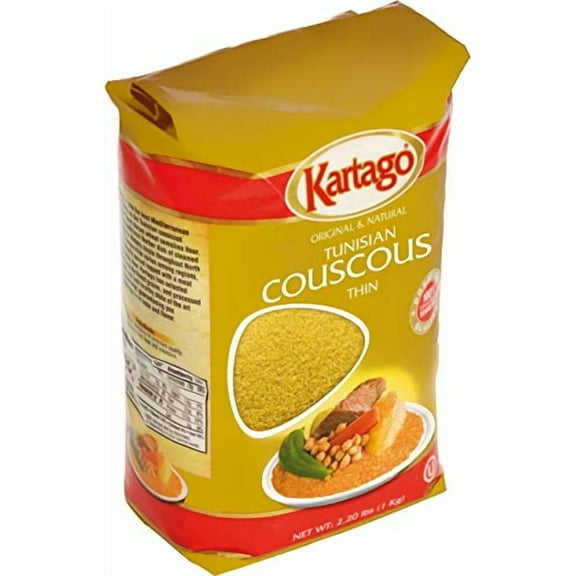 Authentic Tunisian Couscous - Thin Grain, Dried Couscous from Kartago 1-Kg Bag, Pack of 2