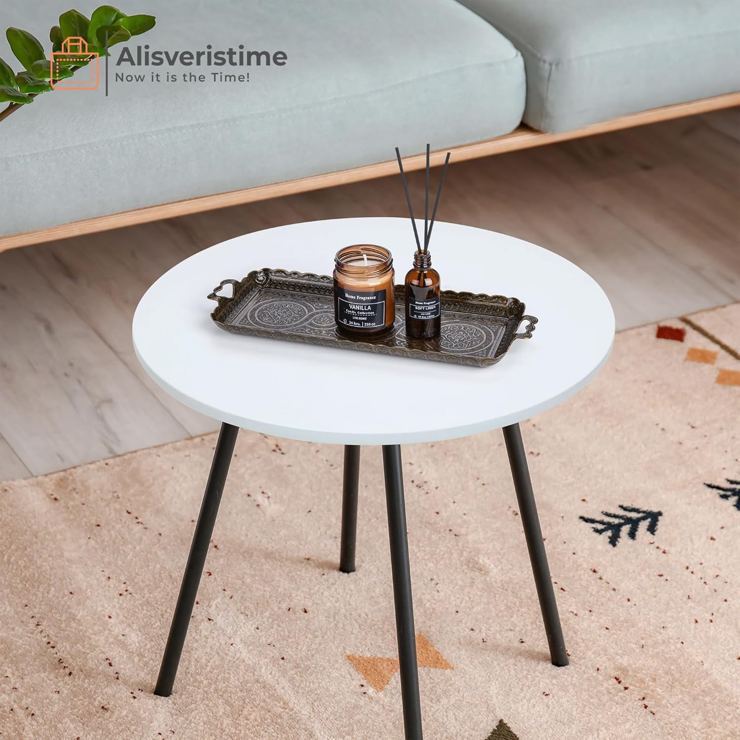 Turkish Ottoman Coffee Tea Serving Tray - 13.6 Inch Metal Tray With Traditional Motifs, 5 Color Options (Gold, Silver, Green, Brown, Black)