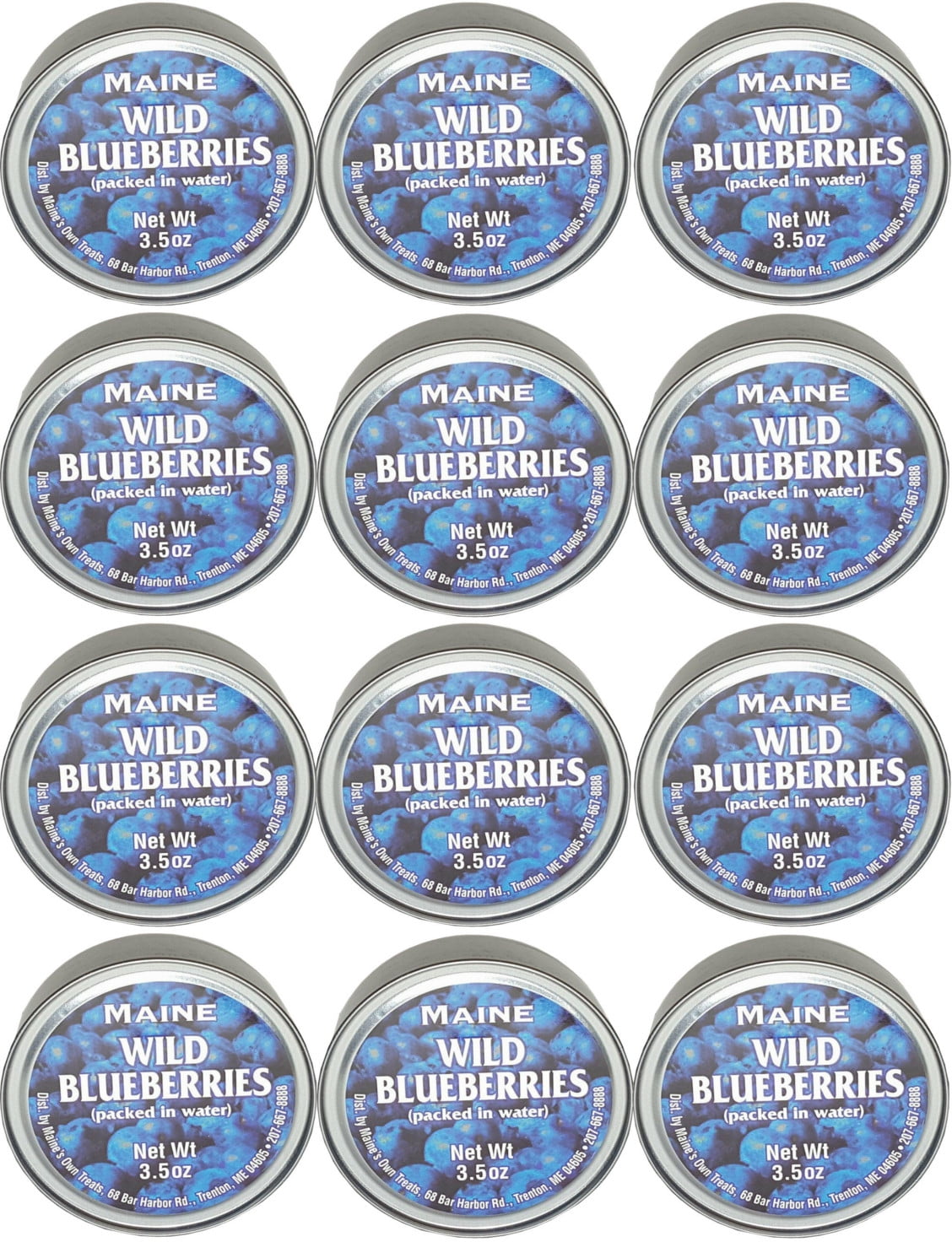 Authentic Wild Maine Blueberries Packed in Water. 3.5-ounce can - Great for Baking in Muffins and Pancakes (12 Pack)