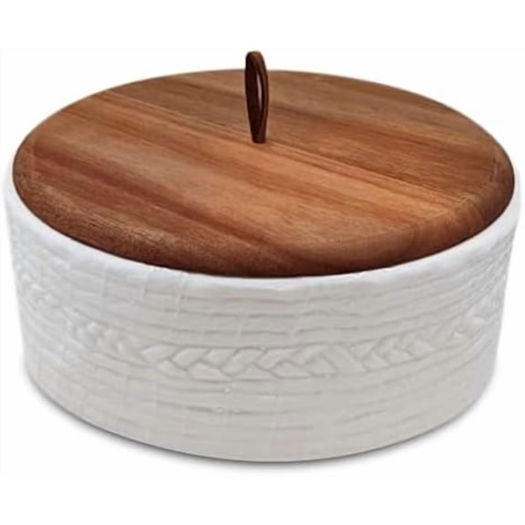 Authentic Wood and Ceramic Tortilla Warmer - Tortilla Holder with Lid - Bread Warmer - Pancake Holder- Roti Box - 8.5 Inches$$Home Decor, Kitchen, & Other