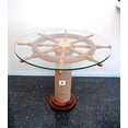 thumbnail image 1 of Authentic Wood Crafted Coffee Table with Thick Glass Top | Maritime Ship Wheel Tables with Rope Pillar (30 Inches), 1 of 4