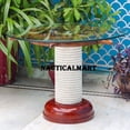 thumbnail image 1 of Authentic Wood Crafted Coffee Table with Thick Glass Top | Maritime Ship Wheel Tables with Rope Pillar (42 Inches), 1 of 4