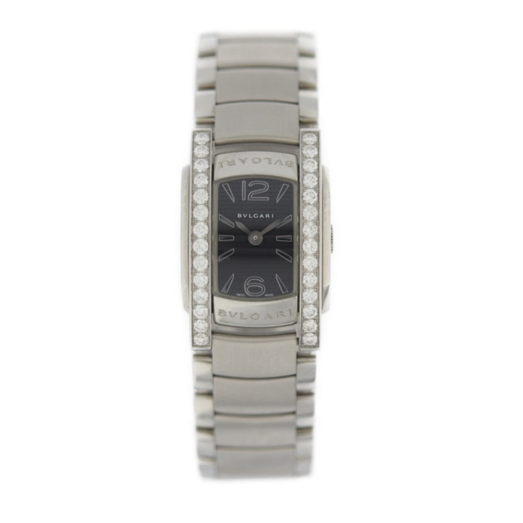 Authenticated Used BVLGARI Bulgari Assioma Watch AA26BSDS (AA26S) Stainless Steel Diamond Silver Black Dial Bezel Quartz
