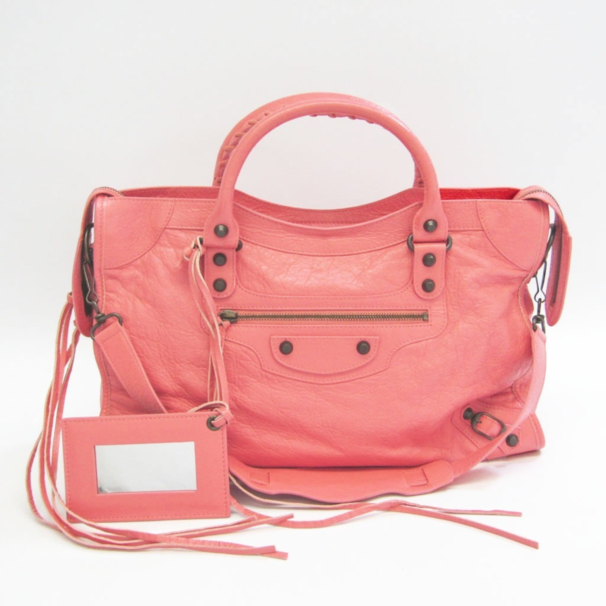 Authenticated used Balenciaga City 115748 Women's Leather Handbag,Shoulder Bag Light Pink, Adult Unisex, Size: (HxWxD): 23cm x 38cm x 14cm / 9.05'' x